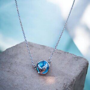 Silver-Tone Necklace with Blue Circle Charm